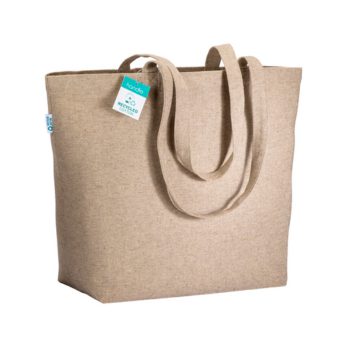 Shopper con soffietto alla base in cotone riciclato 280 g/m2, manici lunghi [22119] 