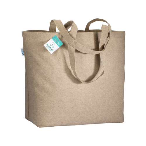 Shopper in cotone riciclato  190 g/m2 con soffietto alla base, manici lunghi [22117] 