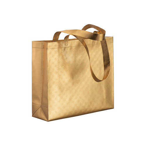 Shopper in TNT laminato metallizzata, manici lunghi e soffietto [20147] 