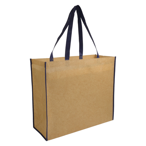 Shopper con soffietto in TNT laminato, manici lunghi a nastro colorati [19113] 