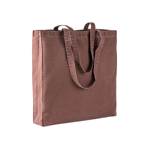 Shopper con soffietto in cotone stonewashed 220 g/m2, manici lunghi [18138] 