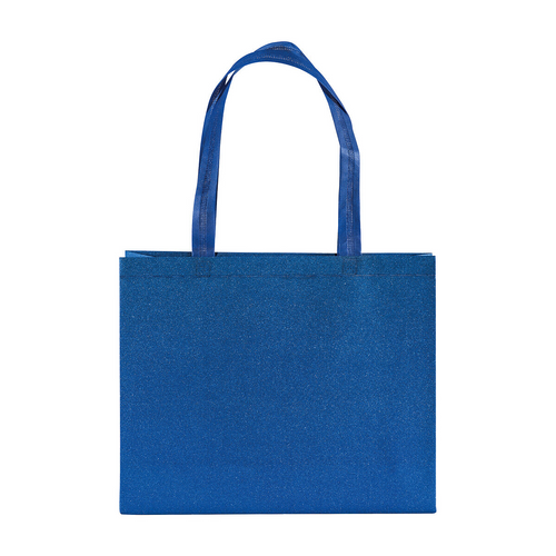 Shopper con soffietto in TNT laminato glitter 100 g/m2 termosaldato, manici corti [18102] 