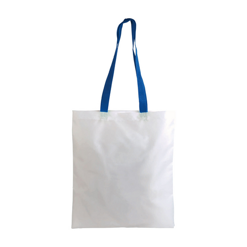 Shopper bianca in poliestere, manici lunghi colorati [17111] 