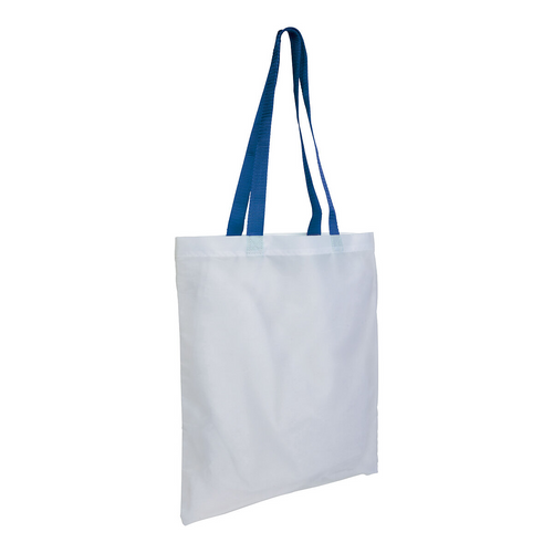 Shopper bianca in poliestere, manici lunghi colorati [17111] 