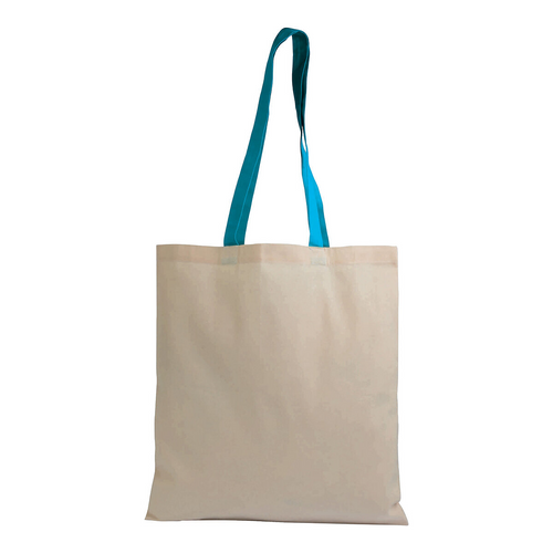 Shopper in cotone naturale 135 g/m2, manici lunghi colorati [16122] 