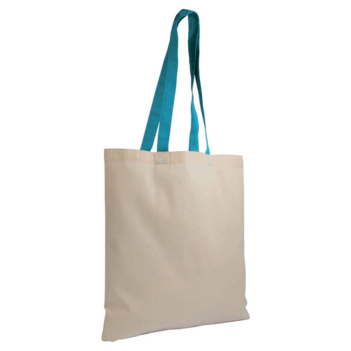 Shopper in cotone naturale 135 g/m2, manici lunghi colorati [16122] 