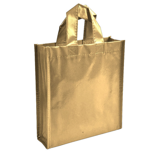 Shopper mini con soffietto in TNT laminato 100 g/m2 cucito, manici corti [14119] 