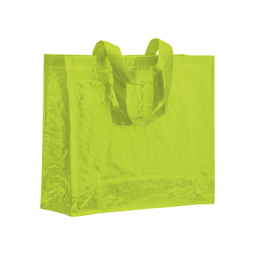 Shopper con soffietto in PP laminato 120 g/m2, manici lunghi a nastro [12140] 