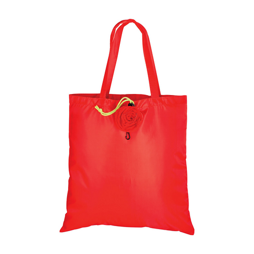 Shopper ripiegabile a forma di rosa in poliestere 190T, con moschettone in plastica [11104] 