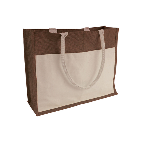 Shopper con soffietto in Juta con interno cerato, manici e tasca esterna [09150] 