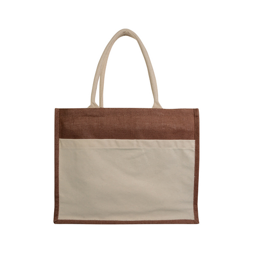 Shopper con soffietto in Juta con interno cerato, manici e tasca esterna [09150] 