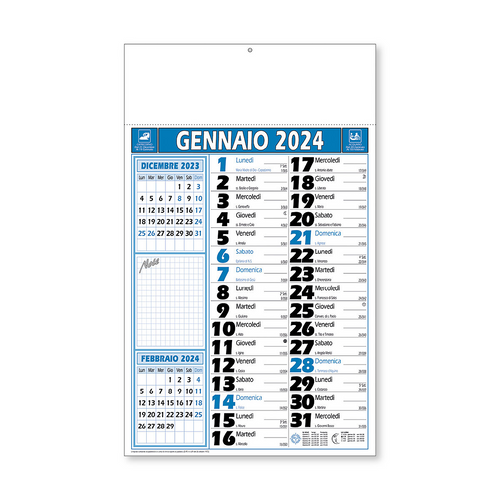 Calendario 2024 da muro mensile, 12 fogli, su cartapatinata,termosaldato Testi in italiano [24D077] 