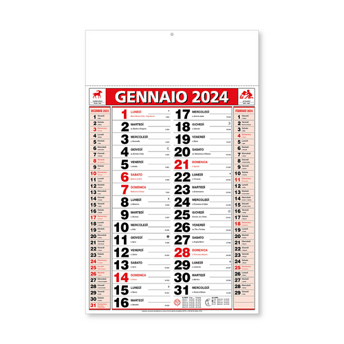 Calendario 2024 da muro mensile, 12 fogli, su cartapatinata,termosaldato Testi in italiano [24D061] 