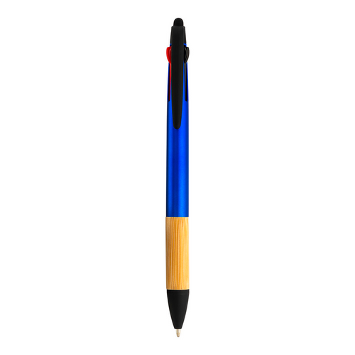 Penna a scatto in plastica con 3 refill, con gommino per touch screen, impugnatura in bamb [24813] 