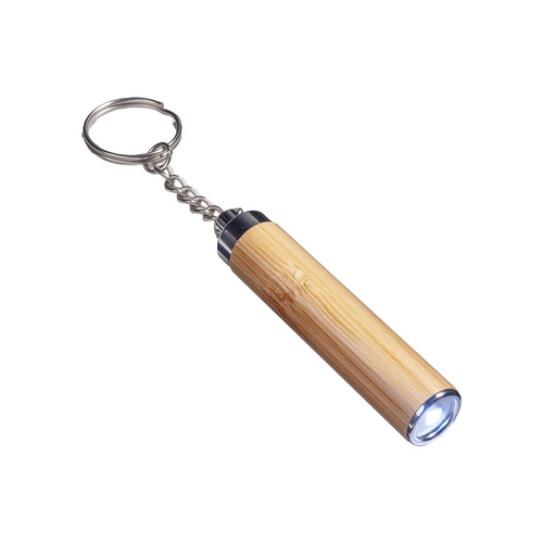 Torcia  LED in bamboo con anello portachiavi, 3 batterie LR41 incluse [24429] 