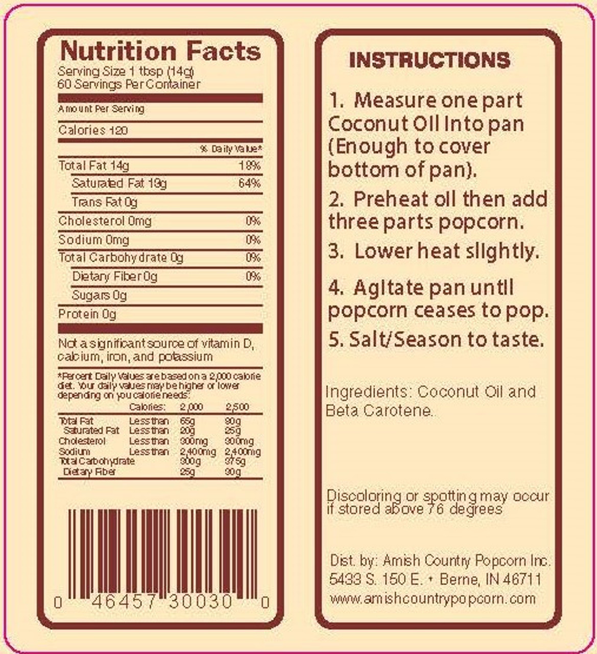 Measurements for popcorn,oil & salt