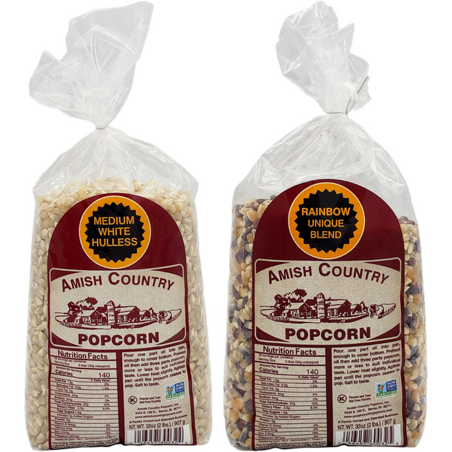 2 lb bags medium white and rainbow popcorn