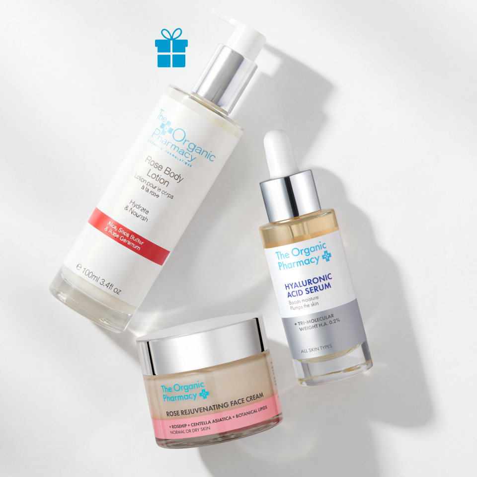 Free rose body lotion 100ml worth £36 with £80 spend alongside The Organic Pharmacy skincare products