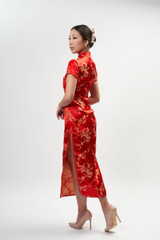 Auckland NZ. Rent, Rental or Hire Tea Ceremony Wedding Dress, Gown. Classic Flower, Floral, Red & Gold Cheongsam (Qipao) - Side Auckland NZ. Rent, Rental or Hire Tea Ceremony Wedding Dress, Gown. Classic Flower, Floral, Red & Gold Cheongsam (Qipao) - Side