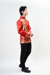 Jonah Jacket | Changshan - Male Red Traditional Chinese Wedding Tang Suit - Side Jonah Jacket | Changshan - Male Red Traditional Chinese Wedding Tang Suit - Side