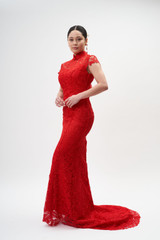 Auckland, NZ hire, rental, rent wedding dress, gown. Tea Ceremony Modern Sexy Open Backless, Back Floral Lace, Red Dress, A Line Cheongsam, Qipao. Chinese Culture - Front View Auckland, NZ hire, rental, rent wedding dress, gown. Tea Ceremony Modern Sexy Open Backless, Back Floral Lace, Red Dress, A Line Cheongsam, Qipao. Chinese Culture - Front View
