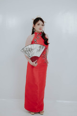 Red cheongsam qipao wedding dress with 3D floral embroidery, Bridal Fusion NZ