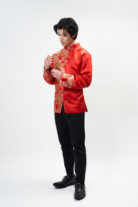 Jonah Jacket | Changshan - Male Red Traditional Chinese Wedding Tang Suit - Front Jonah Jacket | Changshan - Male Red Traditional Chinese Wedding Tang Suit - Front