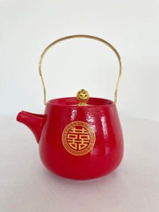 Traditional Chinese, Asian, Vietnamese Wedding Tea Ceremony - Tea Pot Set.  Double Happiness. Teapot - Front view Traditional Chinese, Asian, Vietnamese Wedding Tea Ceremony - Tea Pot Set.  Double Happiness. Teapot - Front view