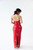 Halter neck red cheongsam gown featuring elegant floral embroidery and asymmetrical neckline. Perfect for tea ceremonies or modern cultural weddings. Available to purchase or hire at Bridal Fusion by Steph in Auckland. Under $2,000, with over 10+ styles to try on.