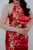 Close Up red mermaid cheongsam qipao with 3D floral embroidery and halter neckline – Bridal Fusion NZ