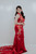 Red cheongsam qipao with side slit, floral embroidery and dramatic train – Auckland bridal