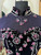 Full front view of deep plum velvet cheongsam with pink sequin and silver bead floral embroidery and sheer illusion cap sleeves – Bridal Fusion NZ