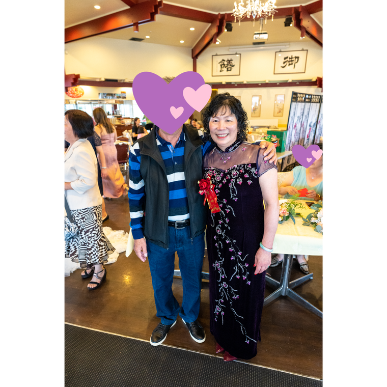 Full front view of deep plum velvet cheongsam with pink sequin and silver bead floral embroidery and sheer illusion cap sleeves – Bridal Fusion NZ