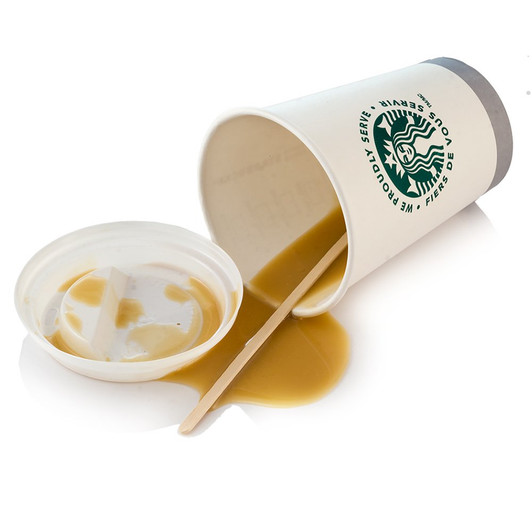 Spilled Cup Coffee With Cream SB Fake Food Photo Prop 