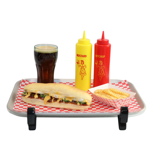 Fake Cheesesteak Carhop Tray With Fries, Cola and Condiments