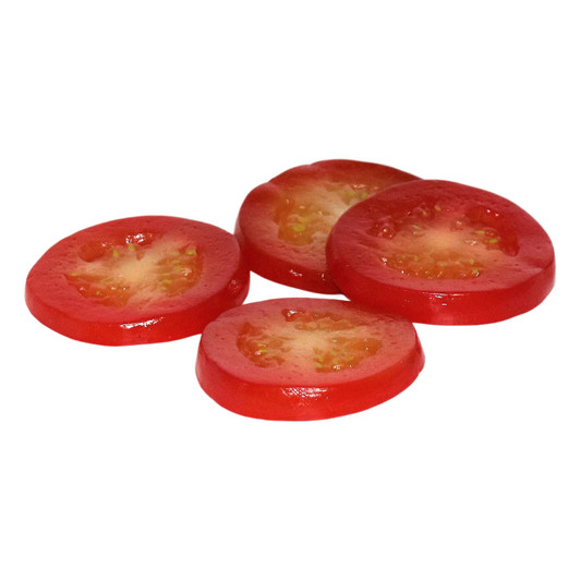 Four fake tomato slices