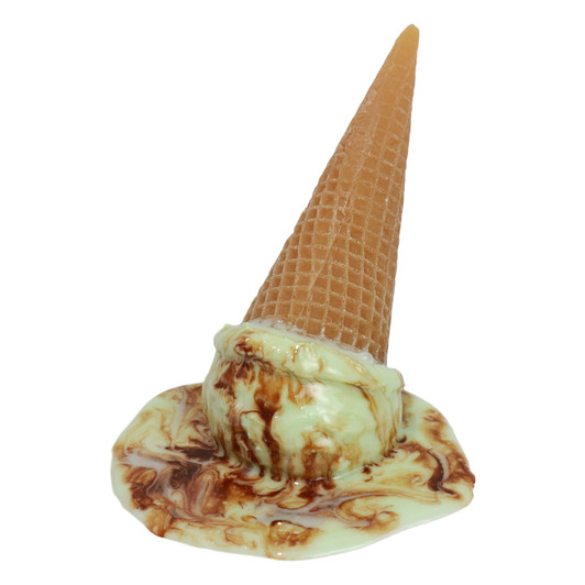 Fake Melted Mint  Ice Cream Cone Spill with Chocolate Sauce
