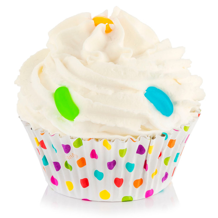 White Polka Dot Cup Cupcake with Jelly Beans