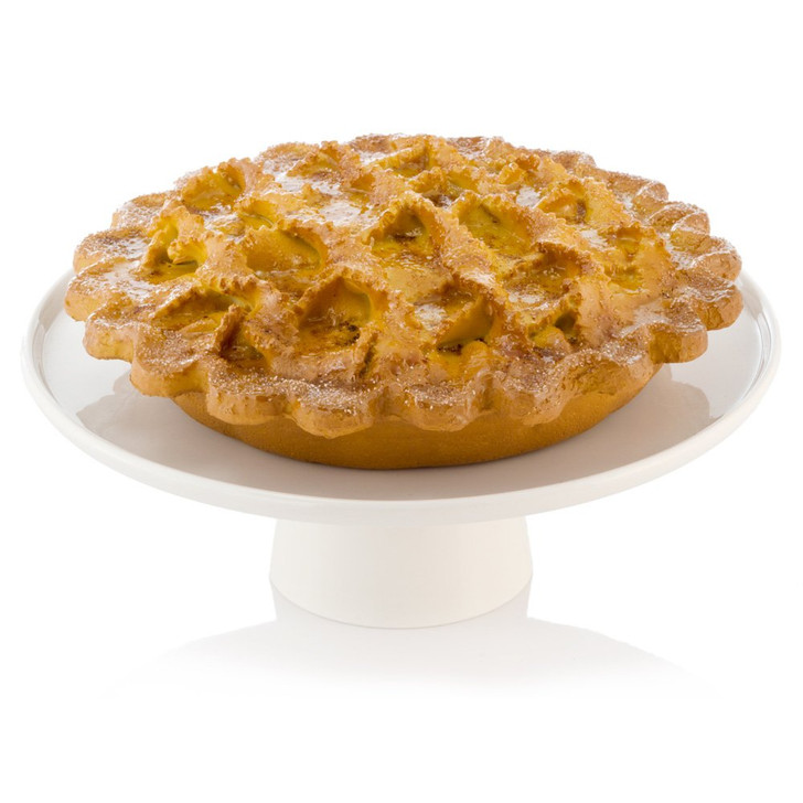 Crisscross Baked Apple Pie on Cake Pedestal