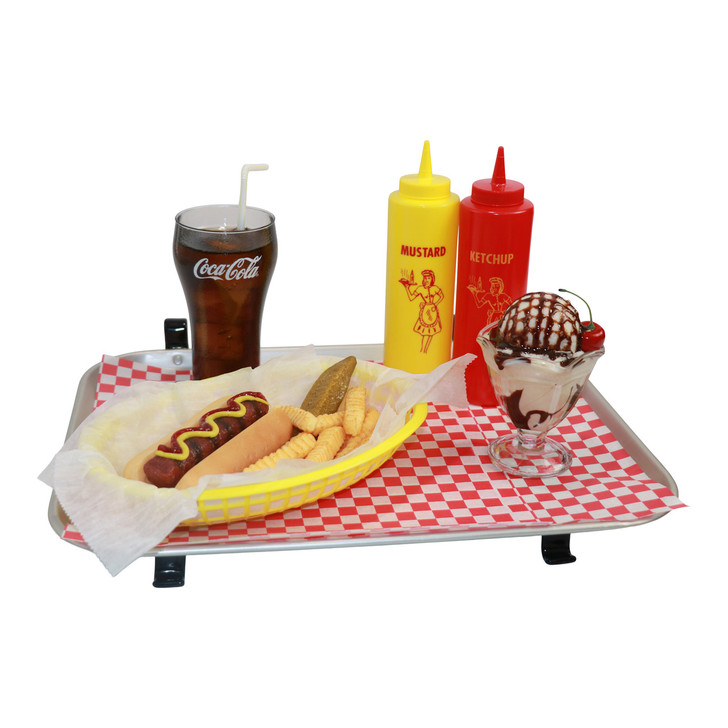 Fake Hot Dog Carhop Tray with Fries, Sundae, Cola and Condiments