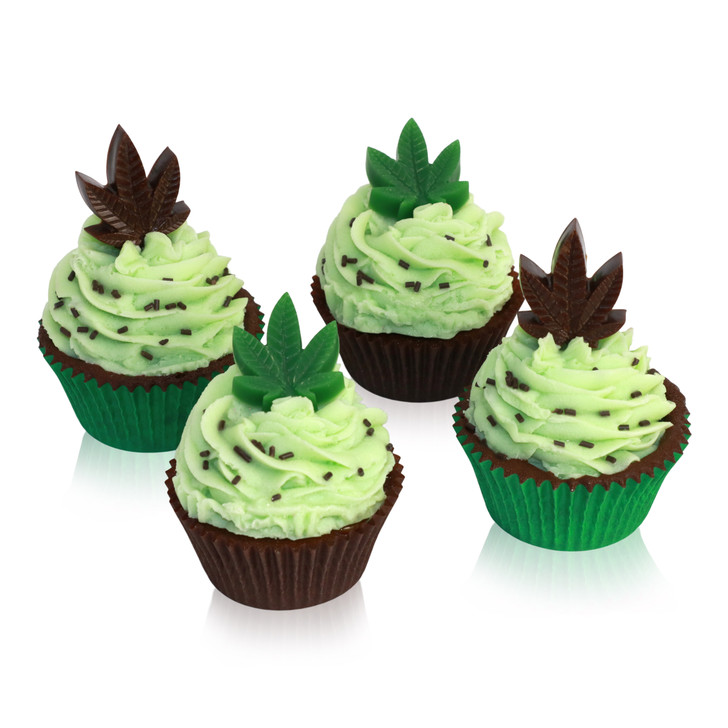Set of four 420 Inspired Fake Cannabis Cupcakes with Distinctive Marijuana  Leaves.