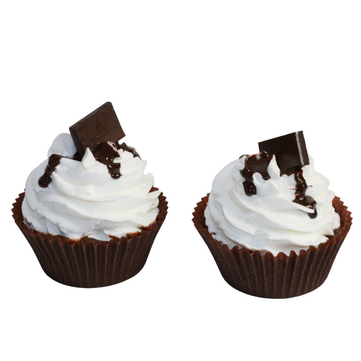 Fake Chocolate Cupcakes with Vanilla Frosting and Chocolate Drizzle set of 2