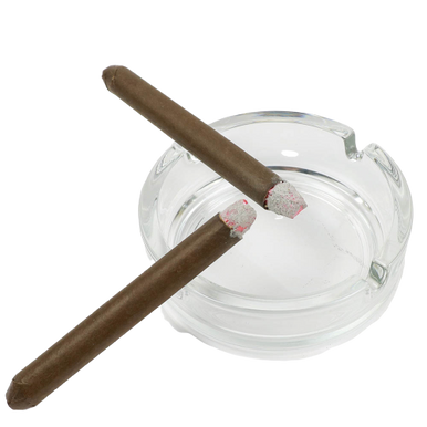 Fake Glass Ashtray With 2 Faux Burning Cigar