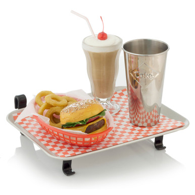 Fake Cheeseburger Carhop Tray with Onion Rings and Chocolate Malt Shake