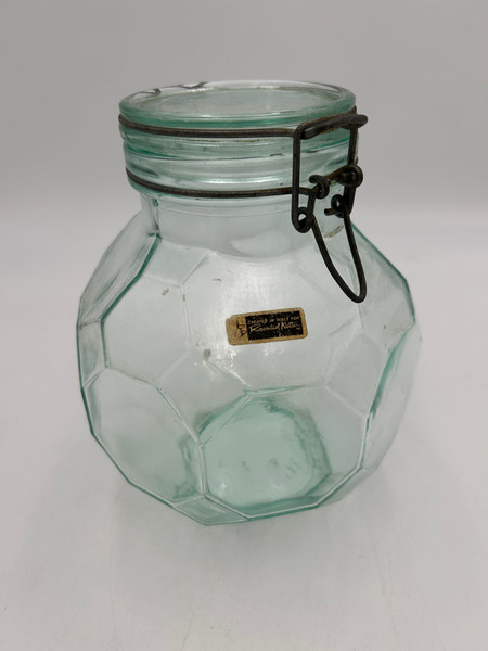 Rare Hermetic Greenish Tint Octagonal Shaped Jar w/Wire Bail made in Italy