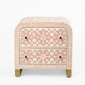 Adina Bone Inlay Bedside Table Peach/White Adina Bone Inlay Bedside Table Peach/White