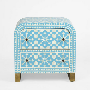 Adina Bone Inlay Bedside Table Aqua/White Adina Bone Inlay Bedside Table Aqua/White