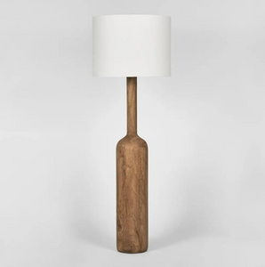 Flask Wood Floor Lamp Saddle Base with White Shade Flask Wood Floor Lamp Saddle Base with White Shade