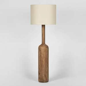 Flask Wood Floor Lamp Base Saddle with Natural Shade Flask Wood Floor Lamp Base Saddle with Natural Shade