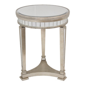 Mirrored Pedestal Round Side Table Antiqued Ribbed